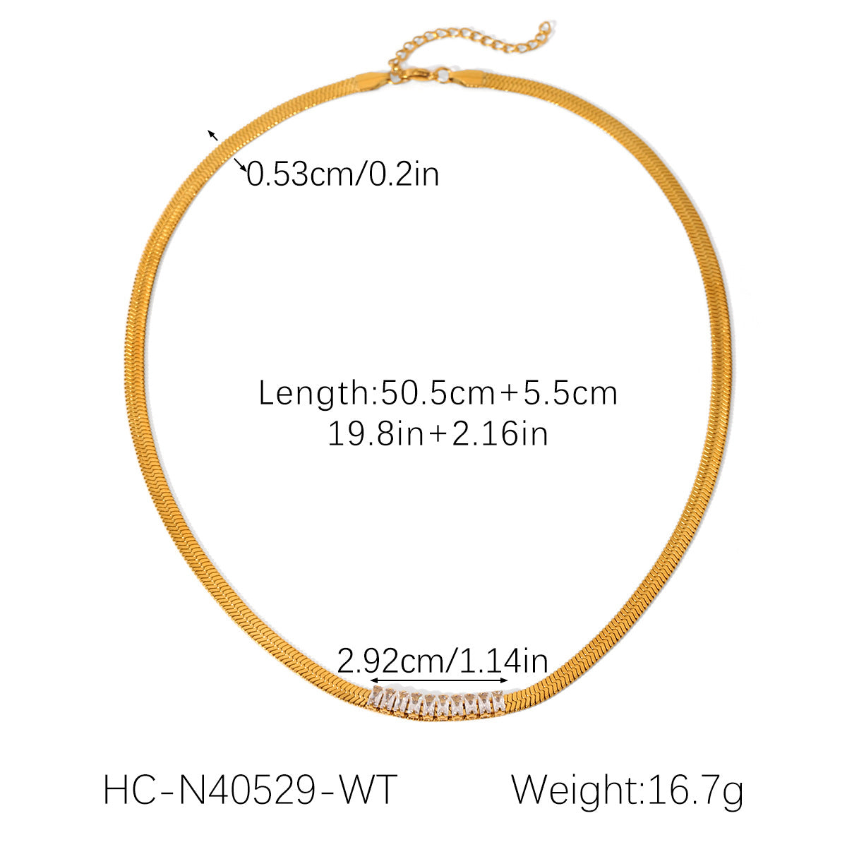 18K Gold Stainless Steel Blade Chain Inlaid Zircon Necklace Flat Snake Chain Titanium Steel Clavicle Chain