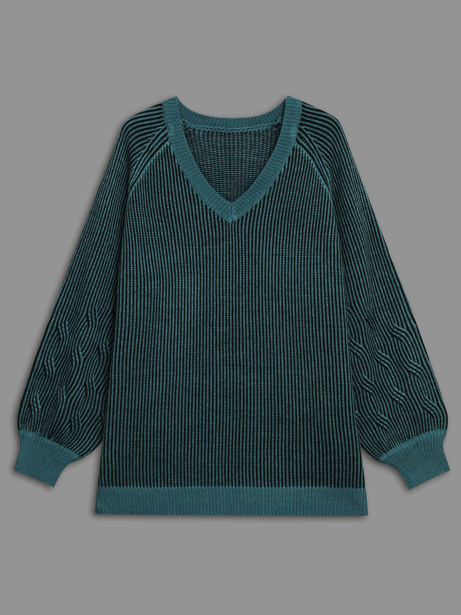 Cable Knit V-Neck Raglan Sleeve Pullover