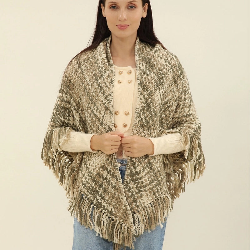 Spring And Autumn New Shawl Ethnic Style Knitted Cloak Versatile Thickened Cloak Travel Wear Scarf Hollow Coat