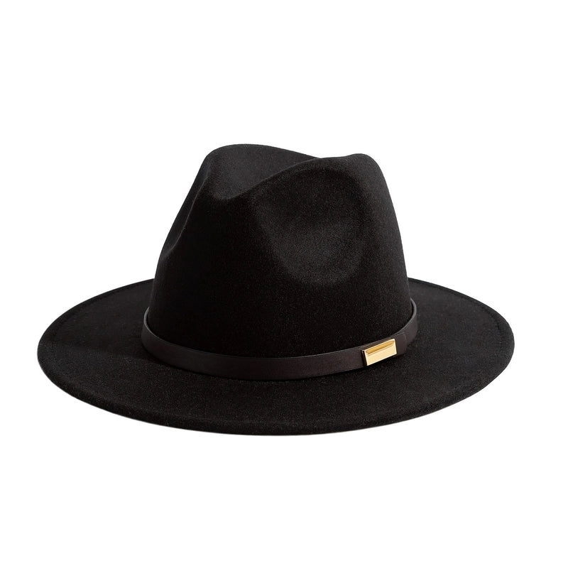 Style Vintage Solid Color Flat Rim Jazz Hat Men's British Belt Decorative Big Brim Top Hat Women