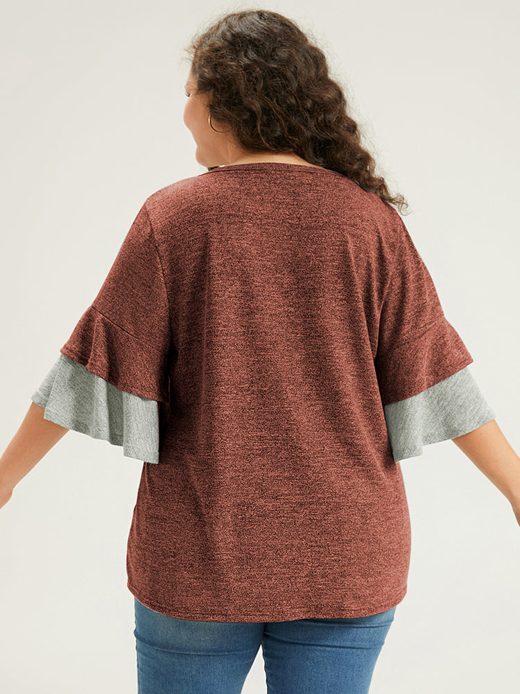 Contrast Layered Flutter Sleeve T-shirt