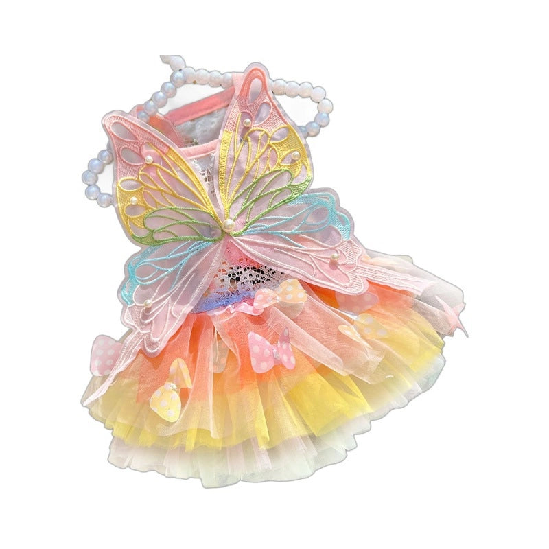 Dog Clothes Summer Thin Cat Princess Dress Rainbow Butterfly Tutu Dress Pet Clothes Dress Supplies