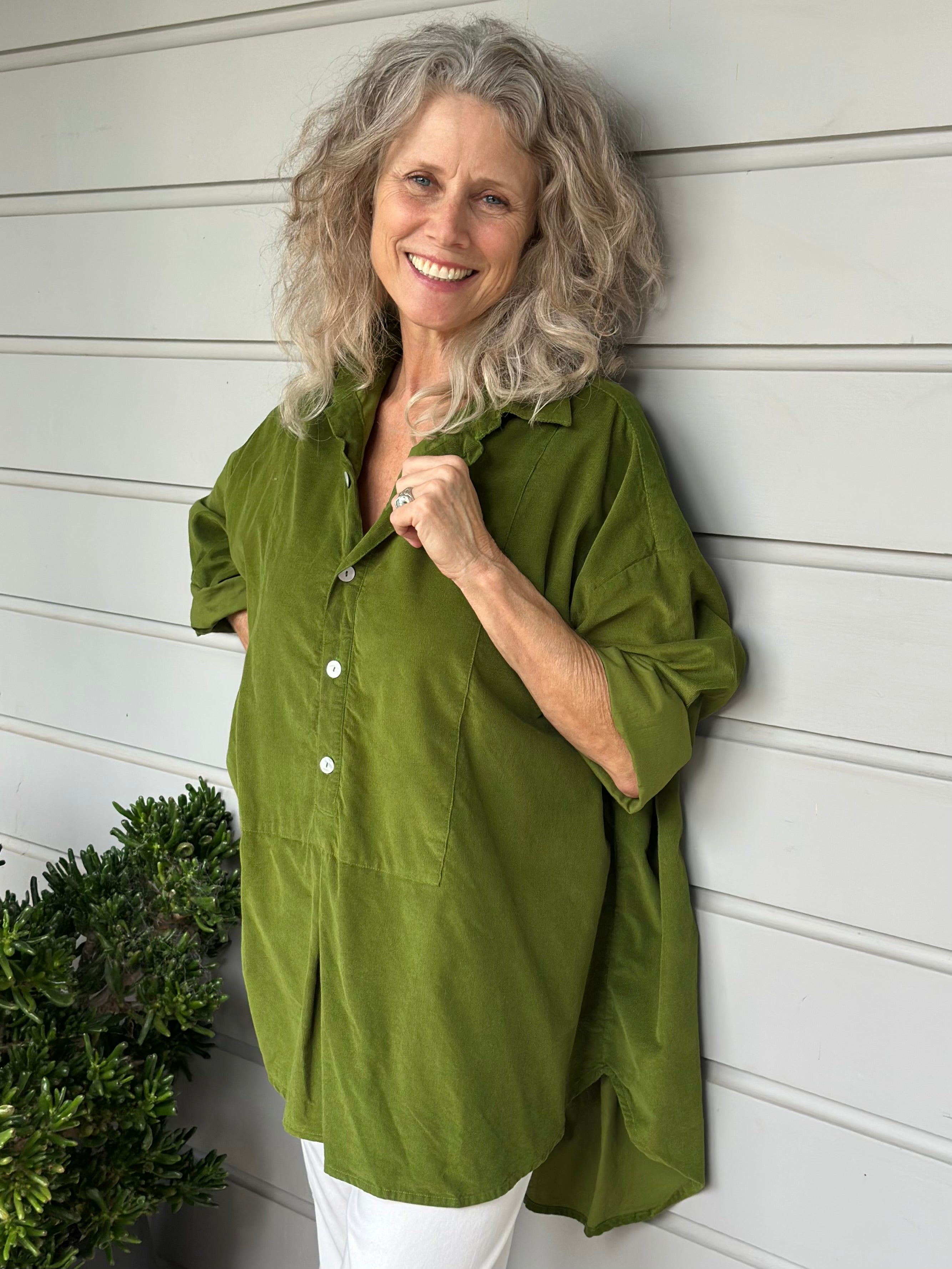 megan shirt - olive cord