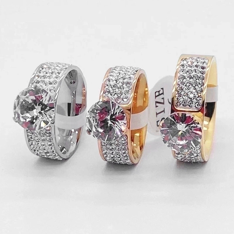 Glam Round Titanium Steel Rhinestones Rings