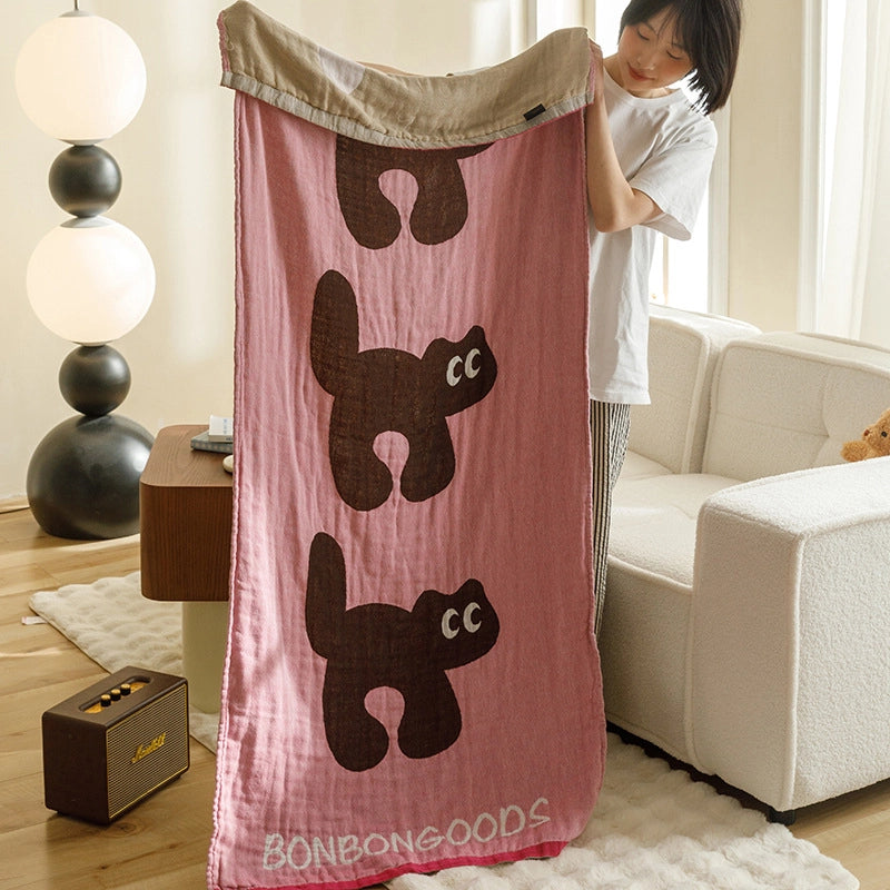Class A Cotton Gauze Cover Blanket Cotton Jacquard Four-Layer Gauze Bath Towel Sofa Nap Blanket Multifunctional Children's Bags Quilt