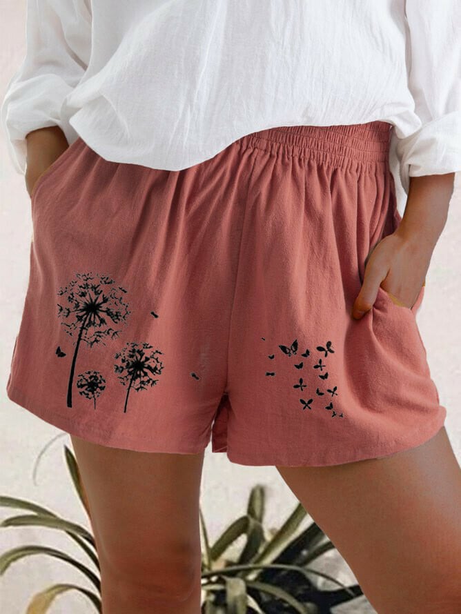 🔥🔥Women Plus Size Loose Elastic Waist Summer 2021 Dandelion Print Casual Shorts