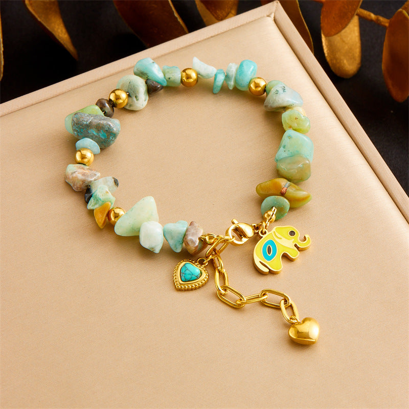 Colored Natural Stone Beaded Bracelet Turquoise Love Crown Epoxy Small Elephant Star Bracelet Autumn And Winter