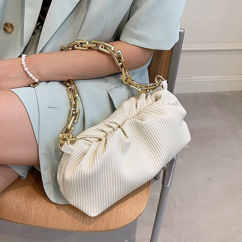 Casual Solid Color Folds Single Shoulder Cross-body Thick Chain Handbags