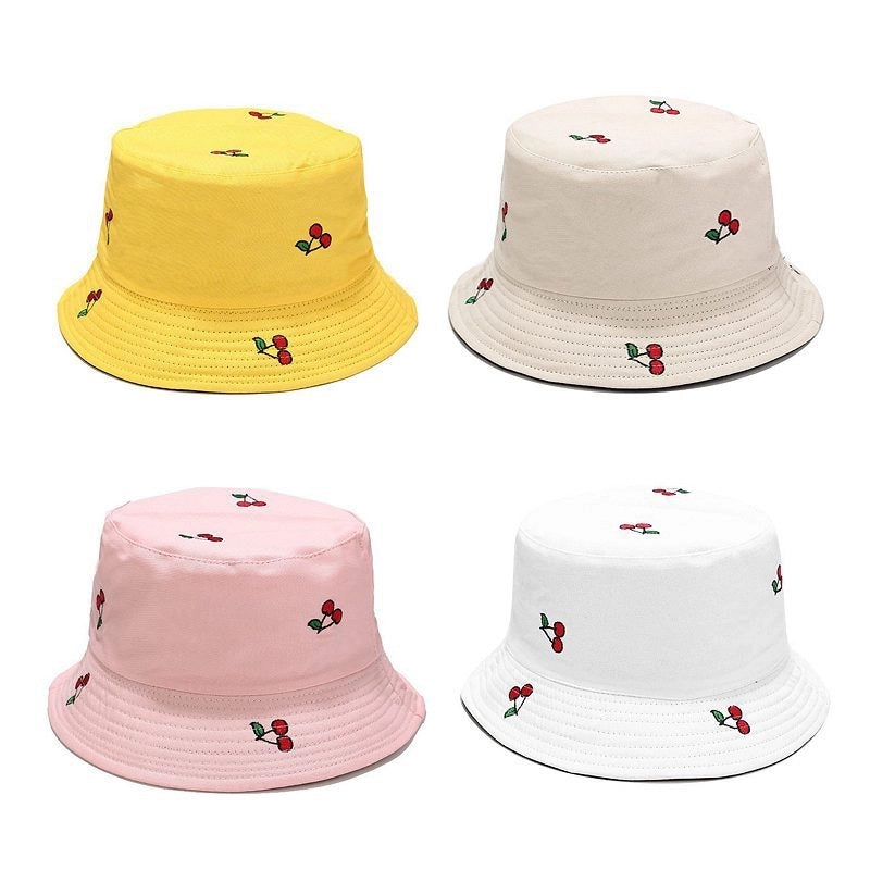 Women's IG Style Modern Style Cherry Solid Color Embroidery Wide Eaves Bucket Hat