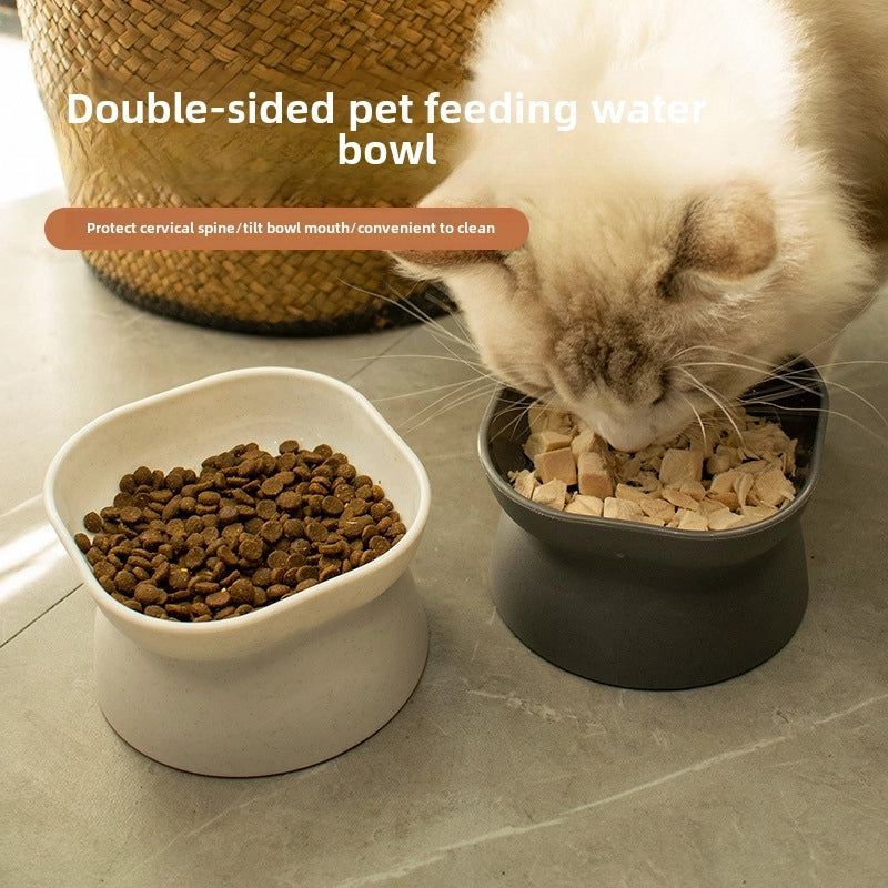 Double-sided Pet Feeding Bowl Oblique Mouth Protection Cervical Spine Dog Feeder Prevent Knocking Over High-legged Cat Feeding Basin