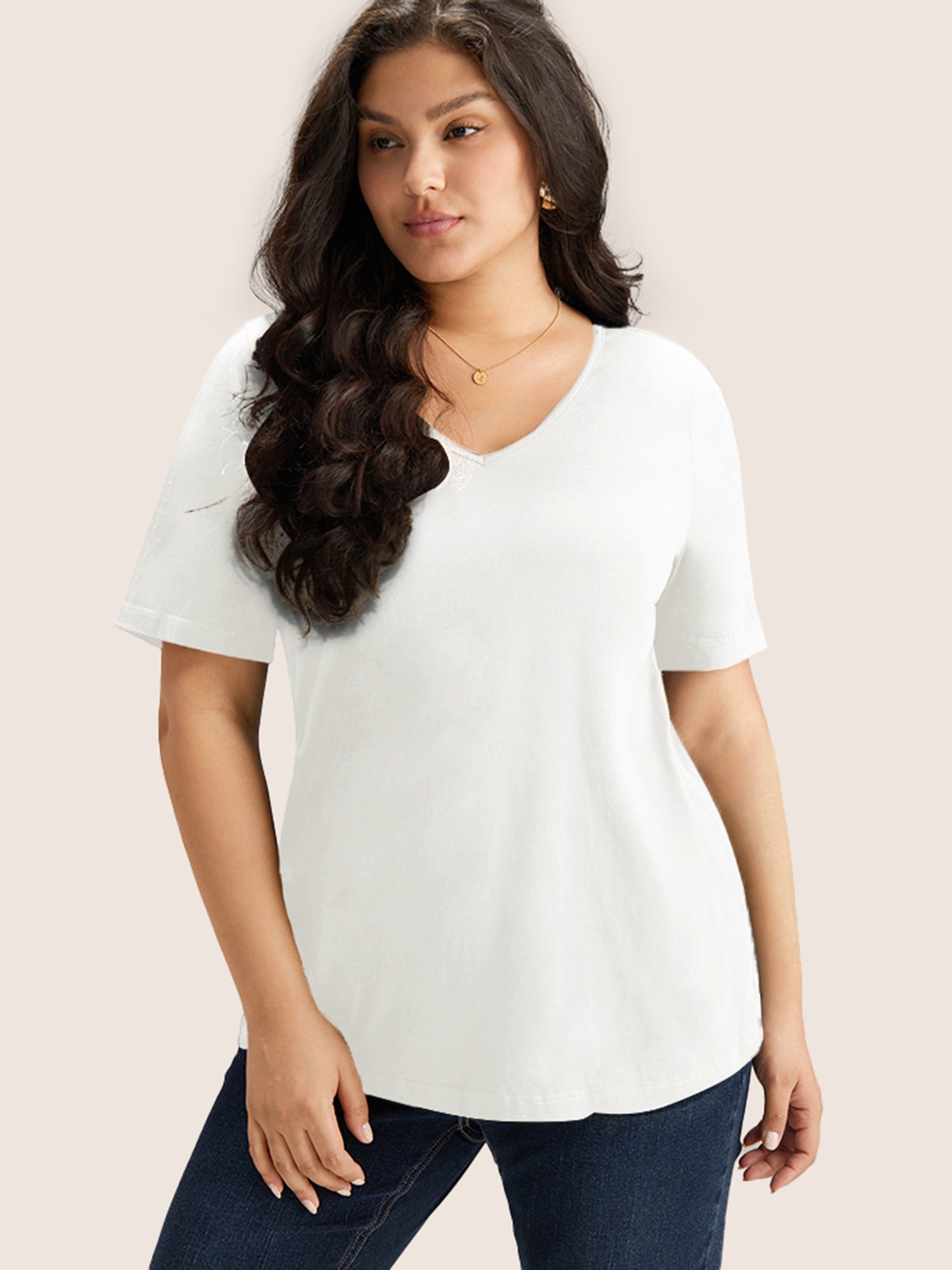 Cotton V Neck Plain Basic T-shirt