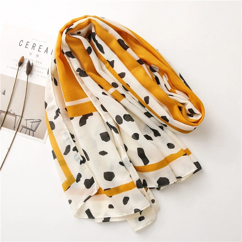 Soft Cotton And Linen Scarf Women's Autumn And Winter  Yellow Cow Pattern Long Shawl Dual-use