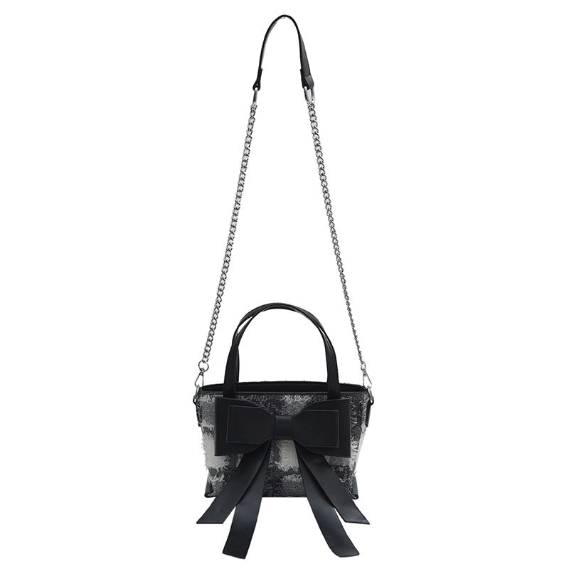 Women's Medium Pu Leather Bow Knot Streetwear Bowknot Zipper Shoulder Bag