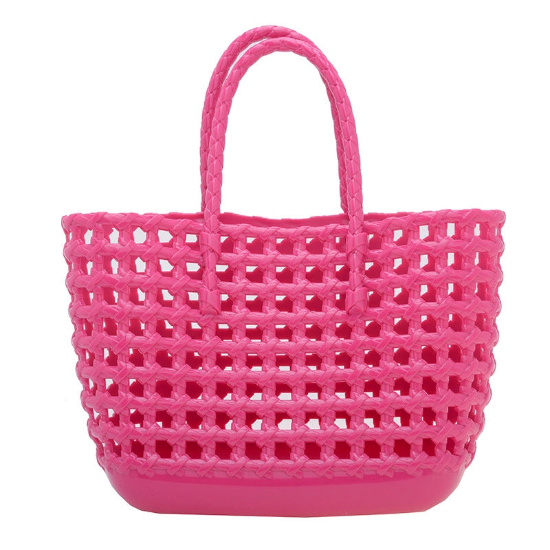 Women's Large Rubber Solid Color Classic Style Square Open Handbag