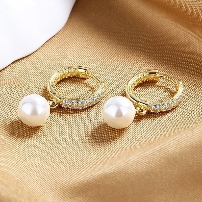 1 Pair Retro Geometric Copper Inlay Artificial Pearls Zircon Drop Earrings