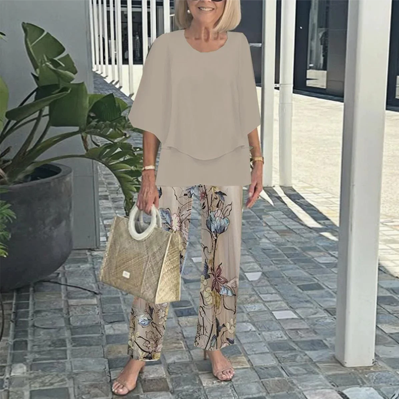 💖Women’s Printed Pants and Crew Neck Top Set