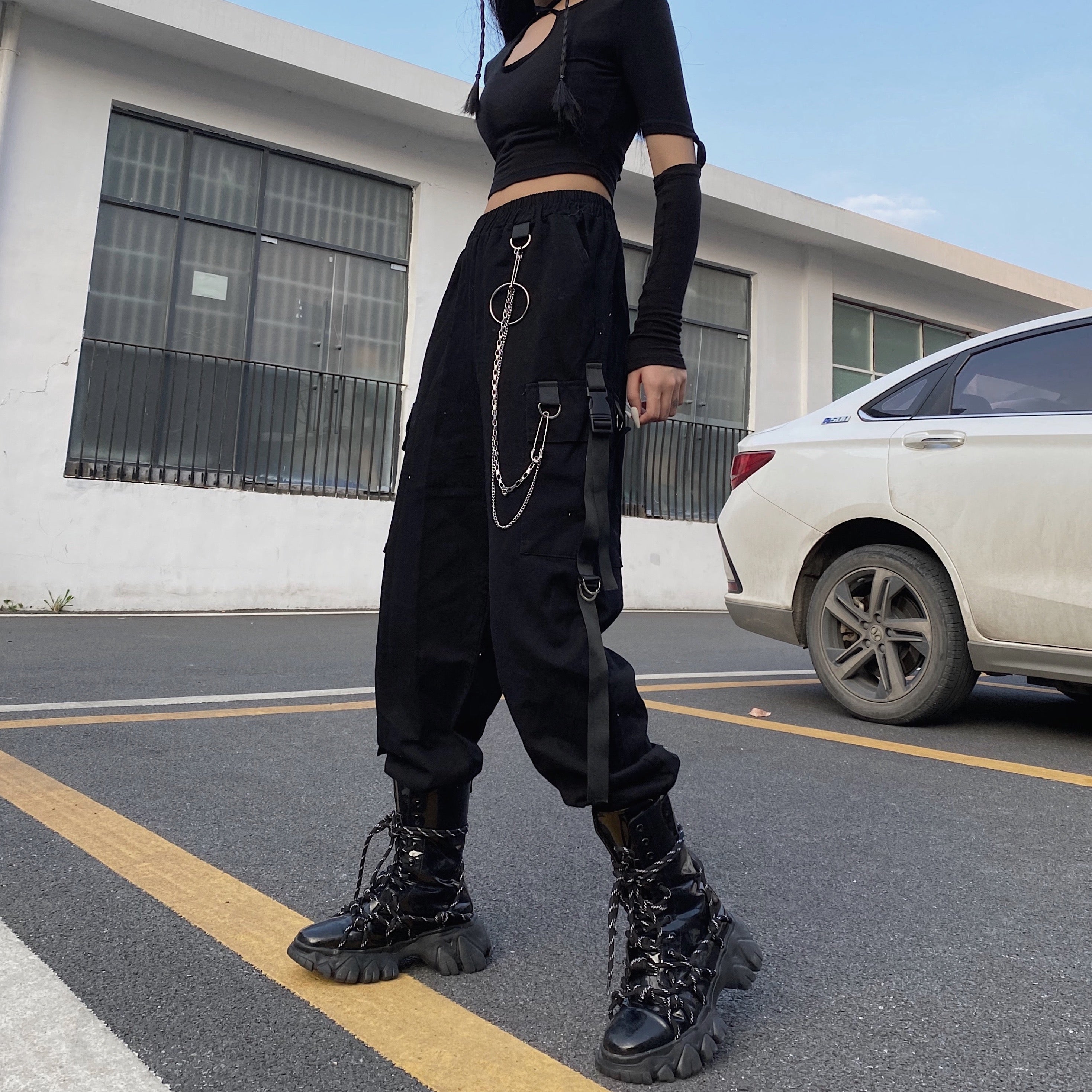 Hip hop black pants KF9378