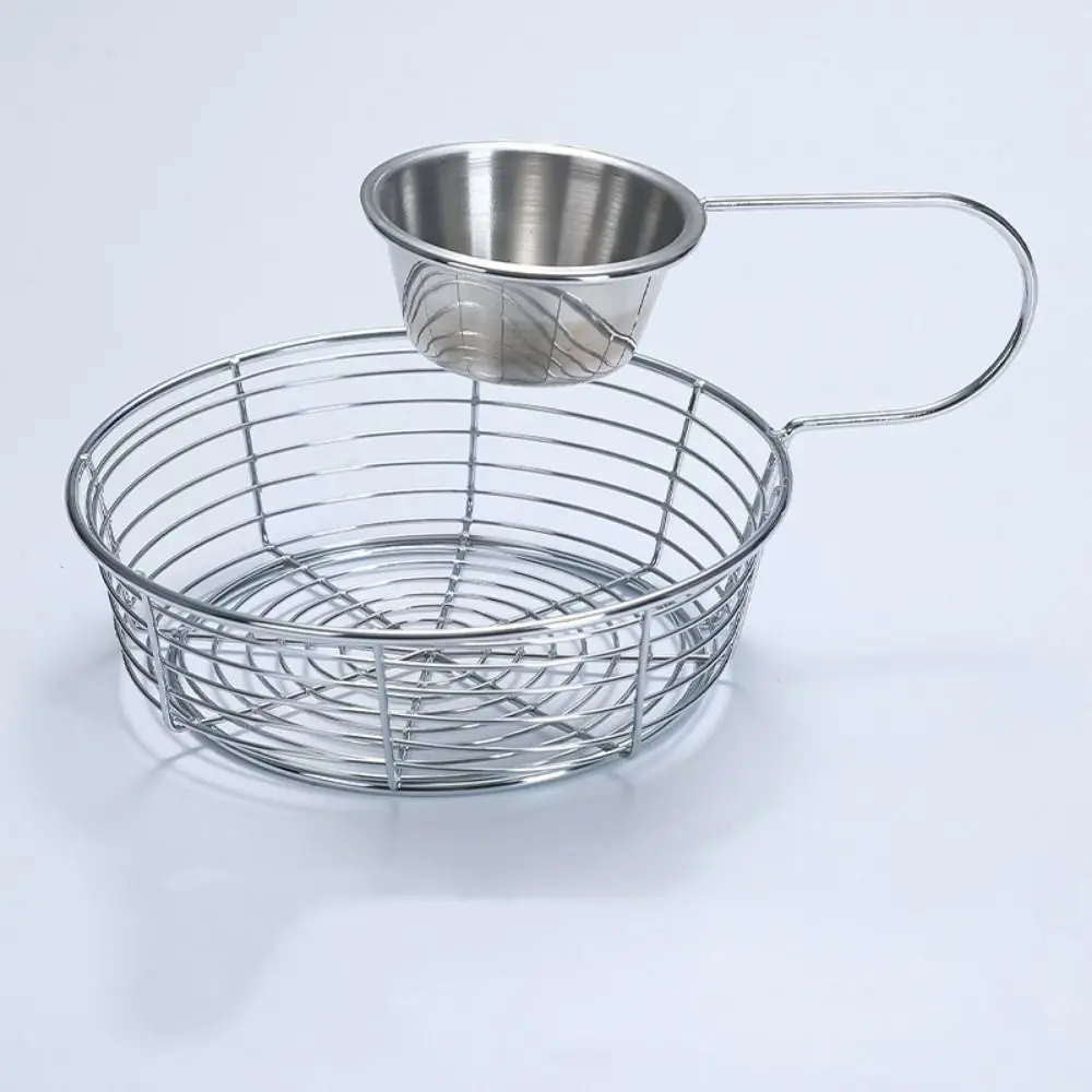 HANGING SAUCE CUP FRIES BASKET STAINLESS STEEL LIGHTWEIGHT RUST-PROOF PORTABLE SNACK TRAY