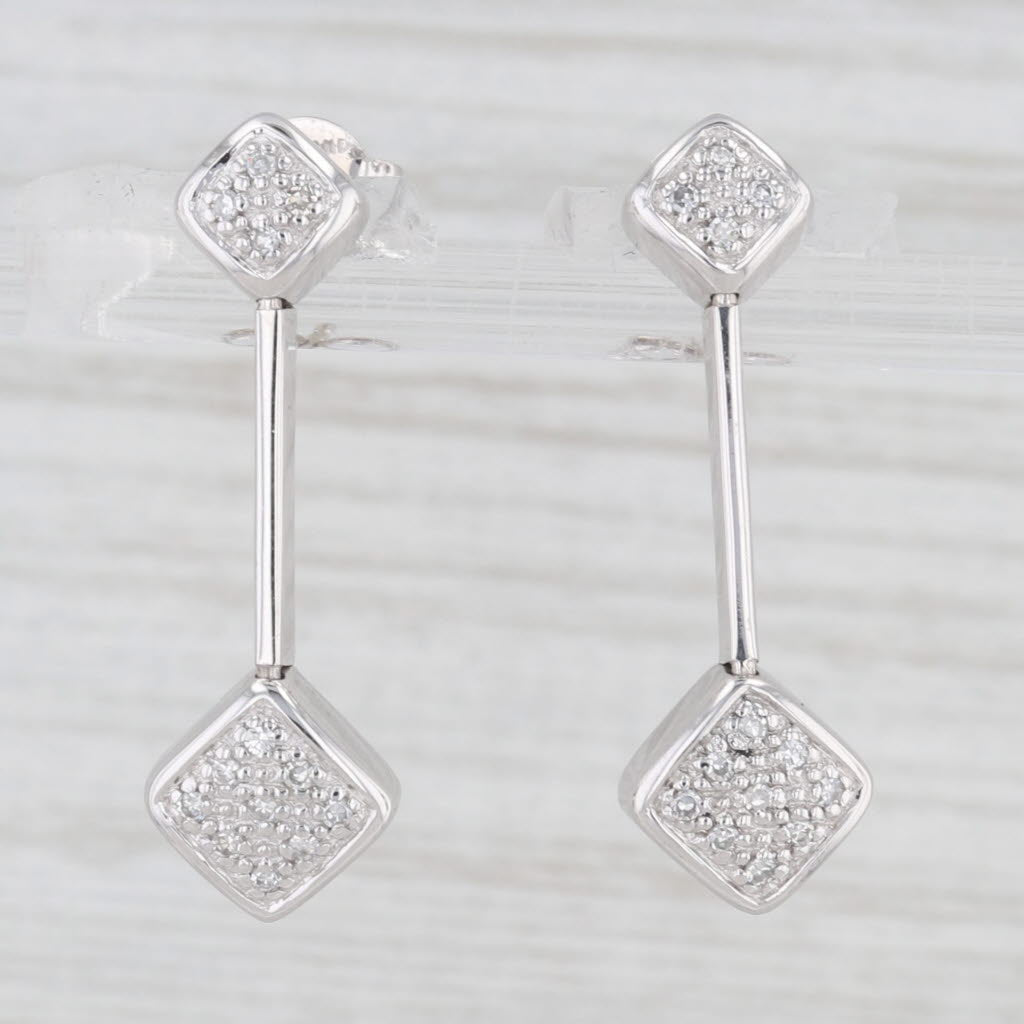 0.10ctw Pave Diamond Drop Earrings 14k White Gold
