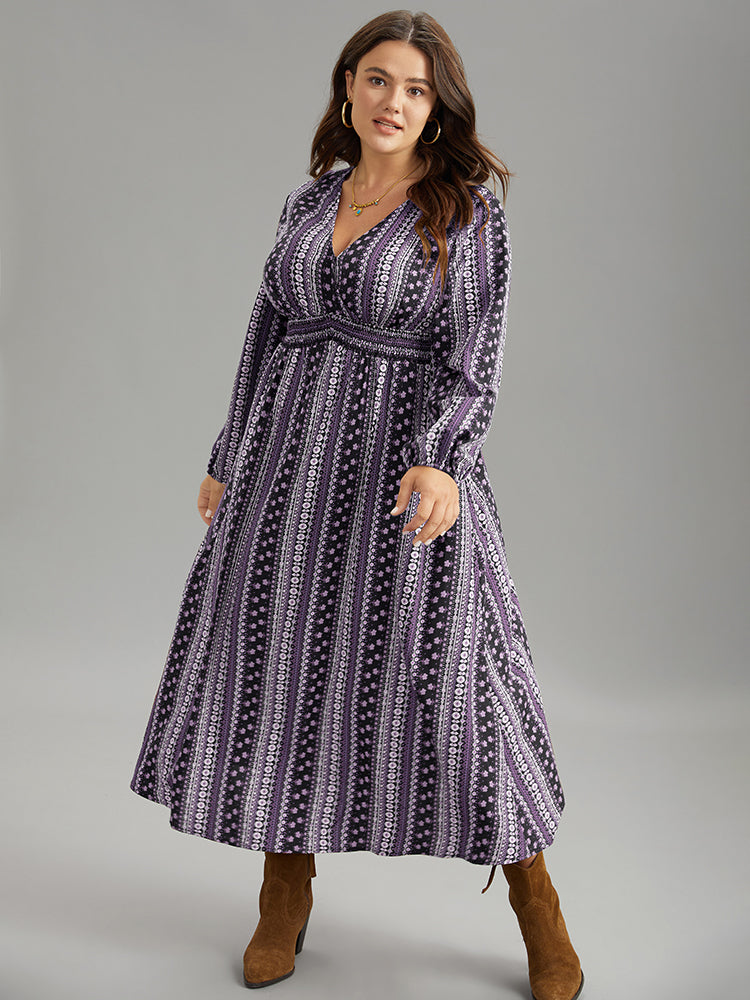 Bandana Print Wrap Shirred Dress