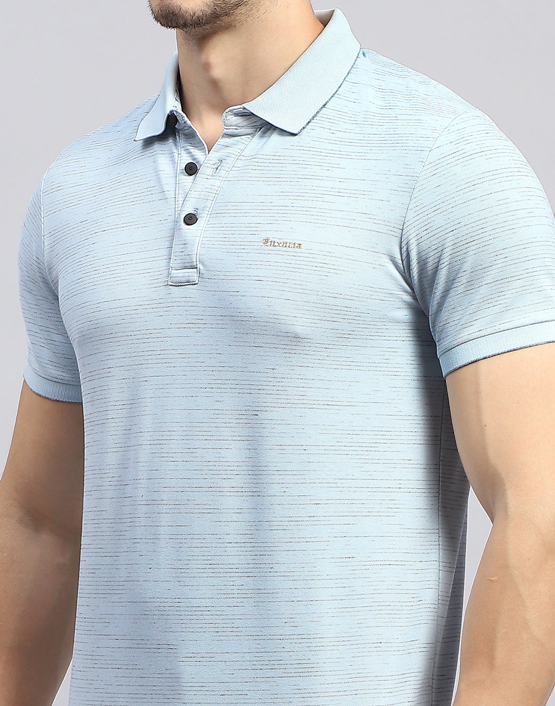 Men Sky Blue Stripe Polo Collar Half Sleeve T-Shirt