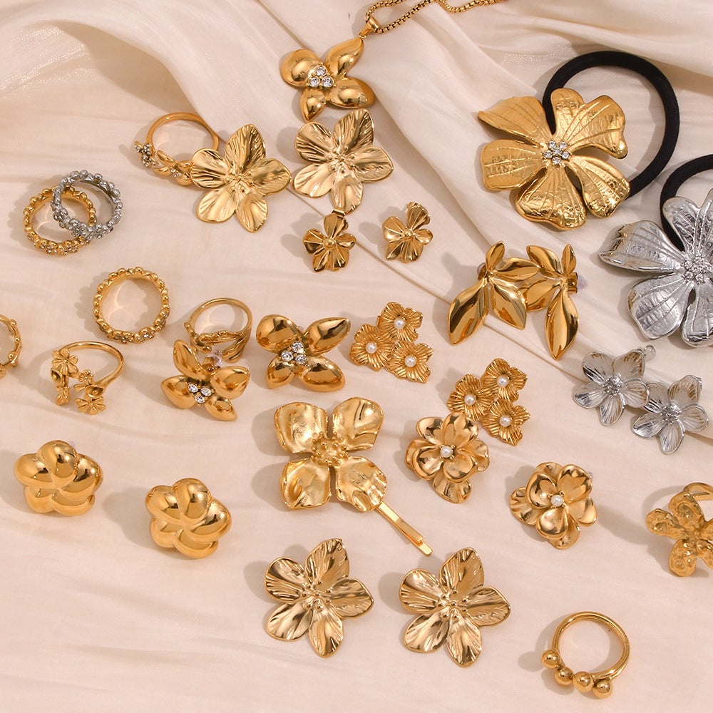 Retro Vintage Fashion Flower Stainless Steel Electroplating Rings