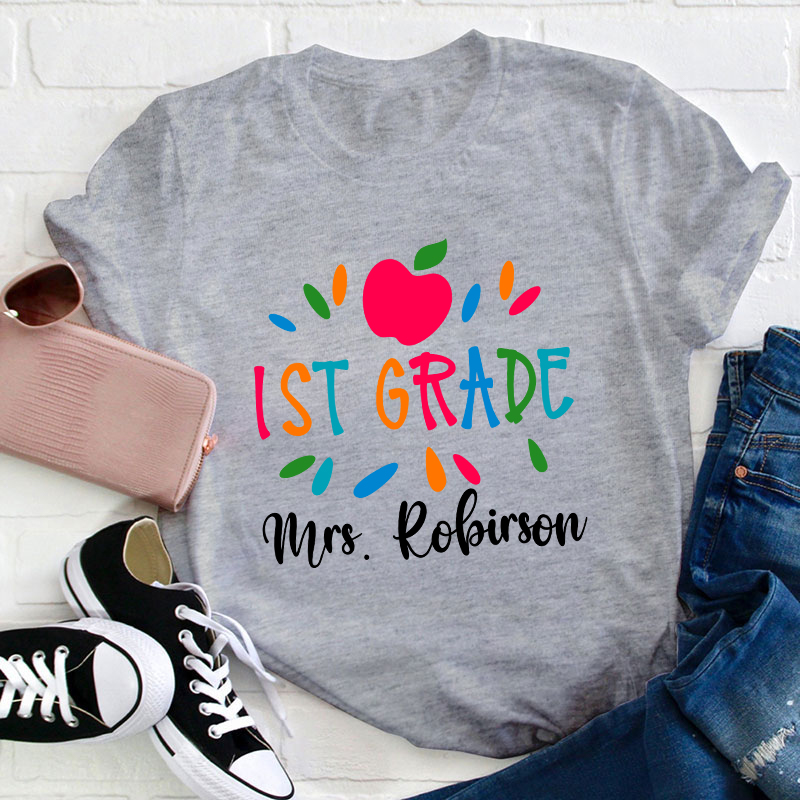 Personalized Grade And Name Apple Teacher T-Shirt