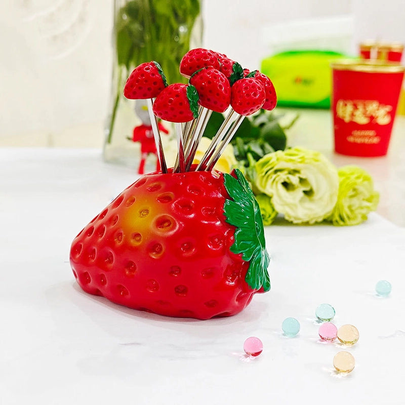 Cute Apple Strawberry Banana 201 Stainless Steel Plastic Fruit Fork 1 Set