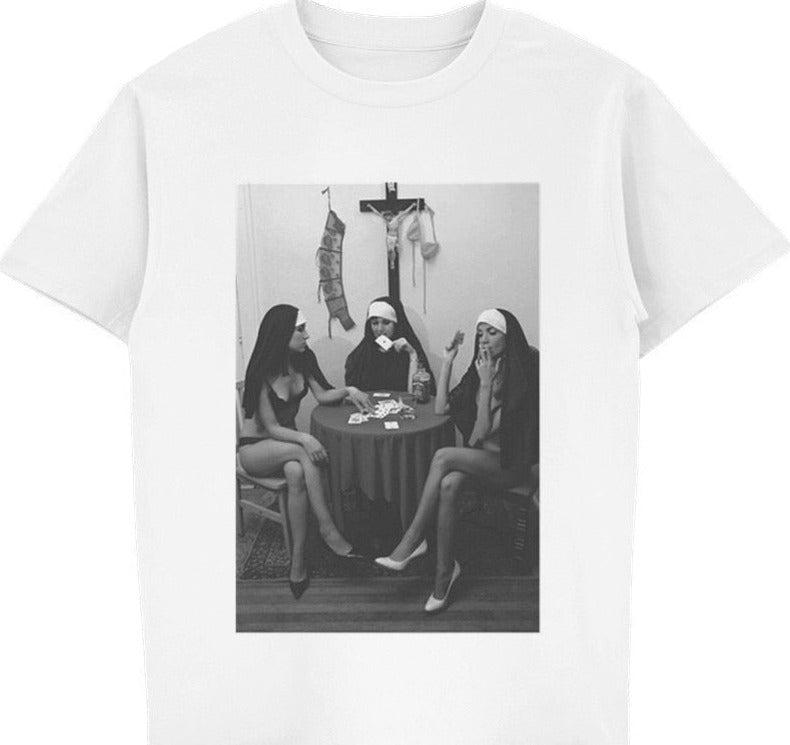 Nuns Naked Playing Cards Smoking Tee