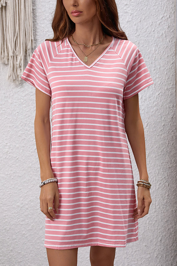 V Neck Stripe Print Mini Dress