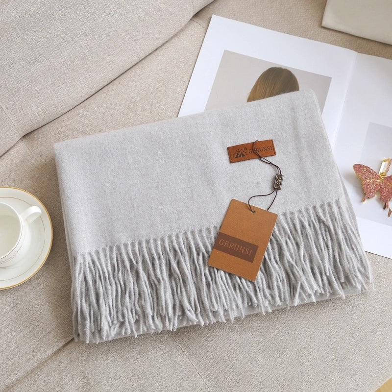 Unisex Retro Preppy Style Solid Color Imitation Cashmere Tassel Scarf