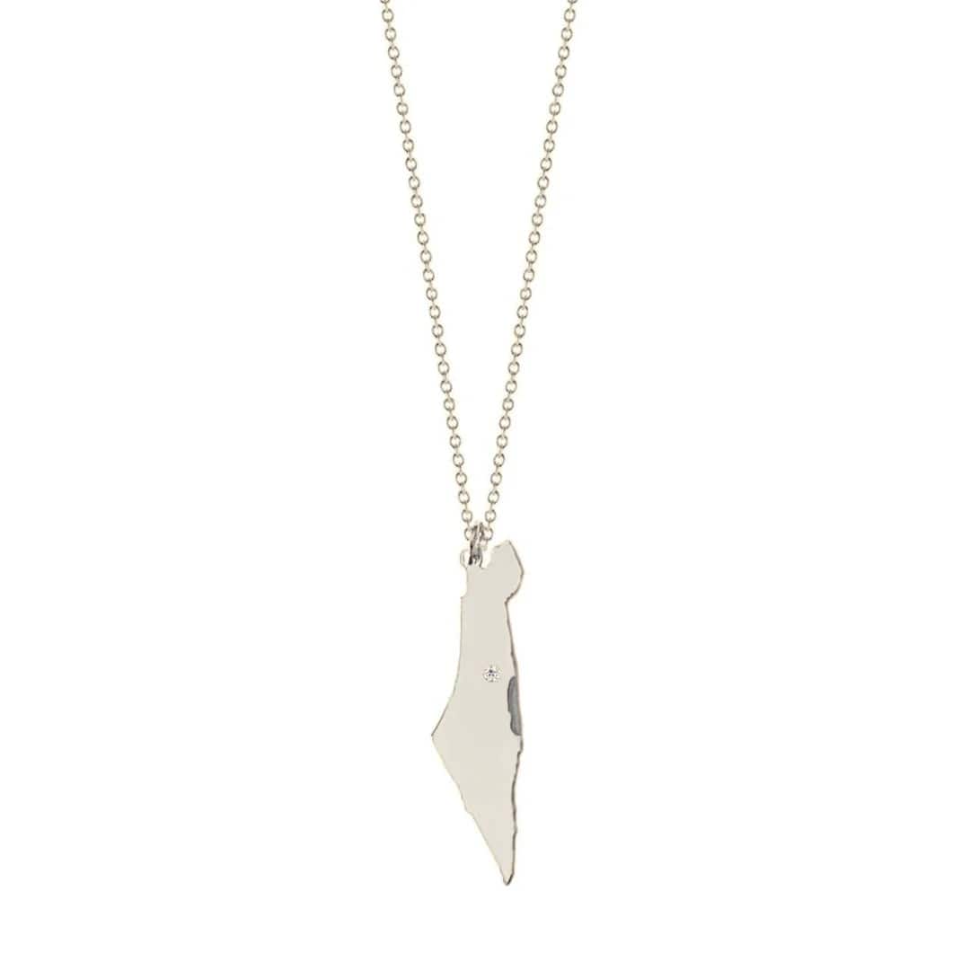 Eretz Israel Diamond Necklace - Sterling Silver - 24 Chain