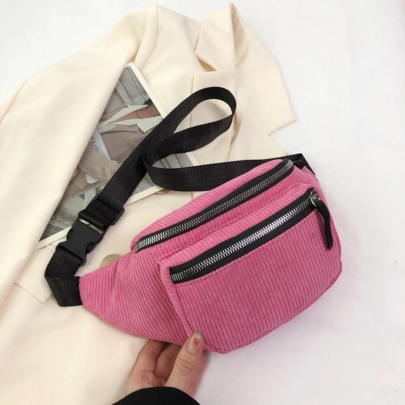Women's Vintage Style Solid Color Corduroy Waist Bags