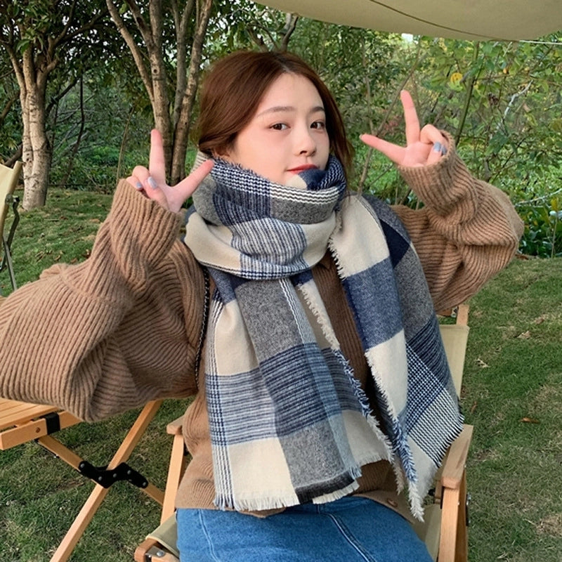 Autumn New Plaid Scarf Women's Thick Warm Student Shawl Fashion Casual Scarf