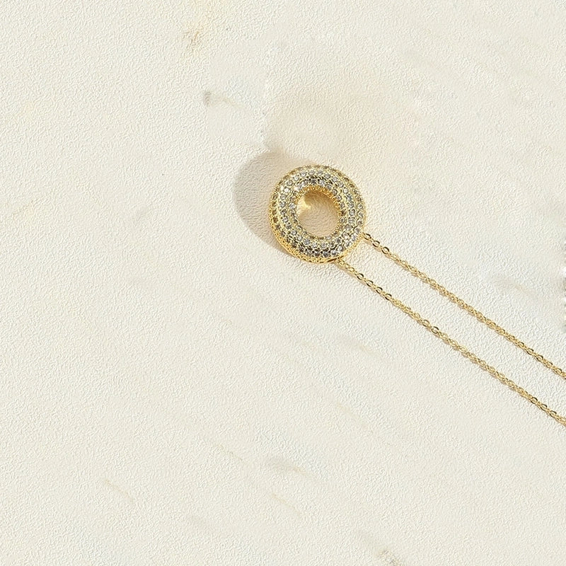 Copper 14K Gold Plated Minimalist Inlay Letter Zircon Pendant Necklace