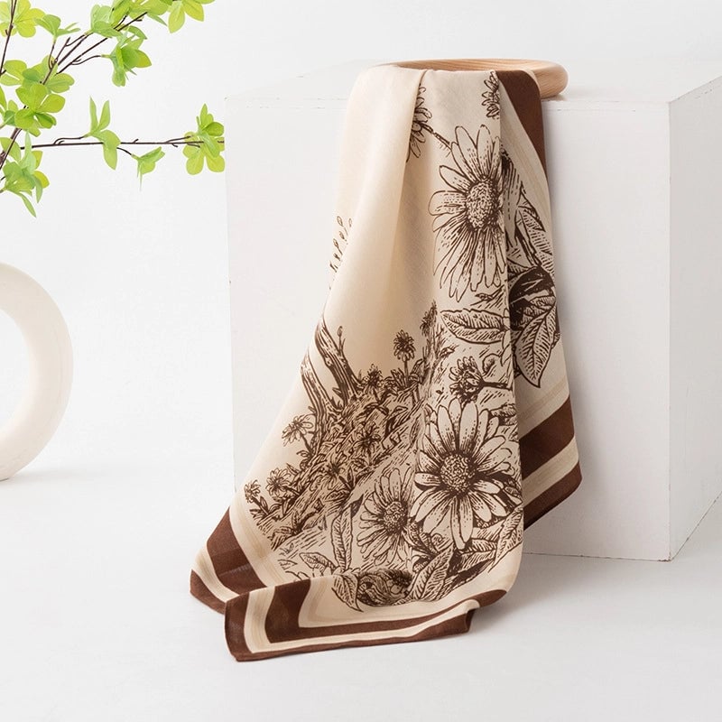 Women's Retro Plaid Flower Satin Silk Scarf