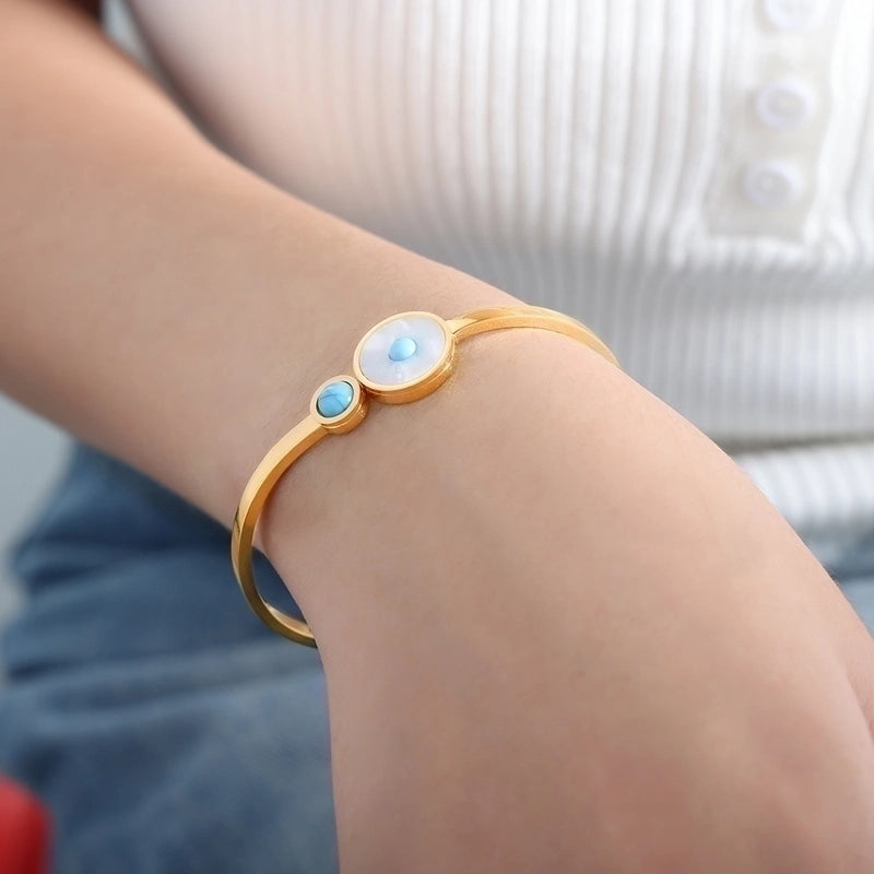 Devil'S Eye Titanium Steel 18K Gold Plated Turquoise Bangle In Bulk