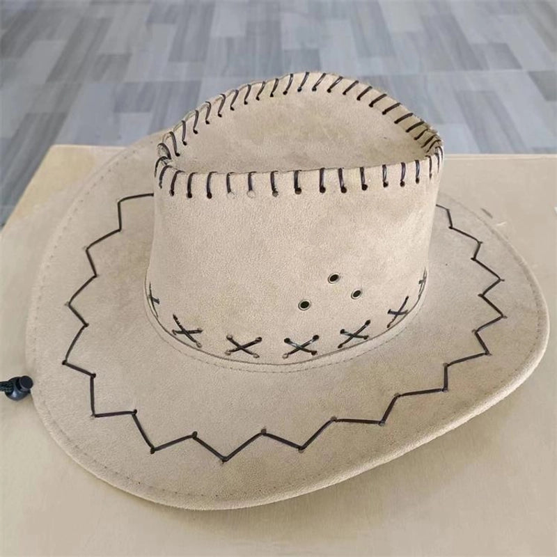 New Fashion Chicken Skin Deerskin Velvet Knight Western Cowboy Hat Camouflage Cloth Hat Travel Sun Hat Straw Hat
