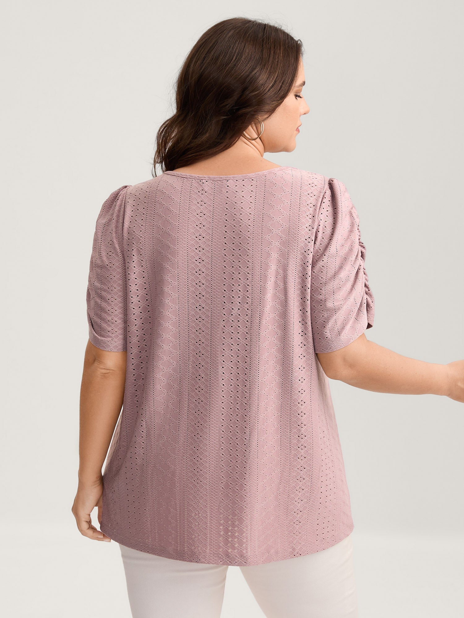 Eyelet Trim Flowy Sleeve Bust-Comfort Top