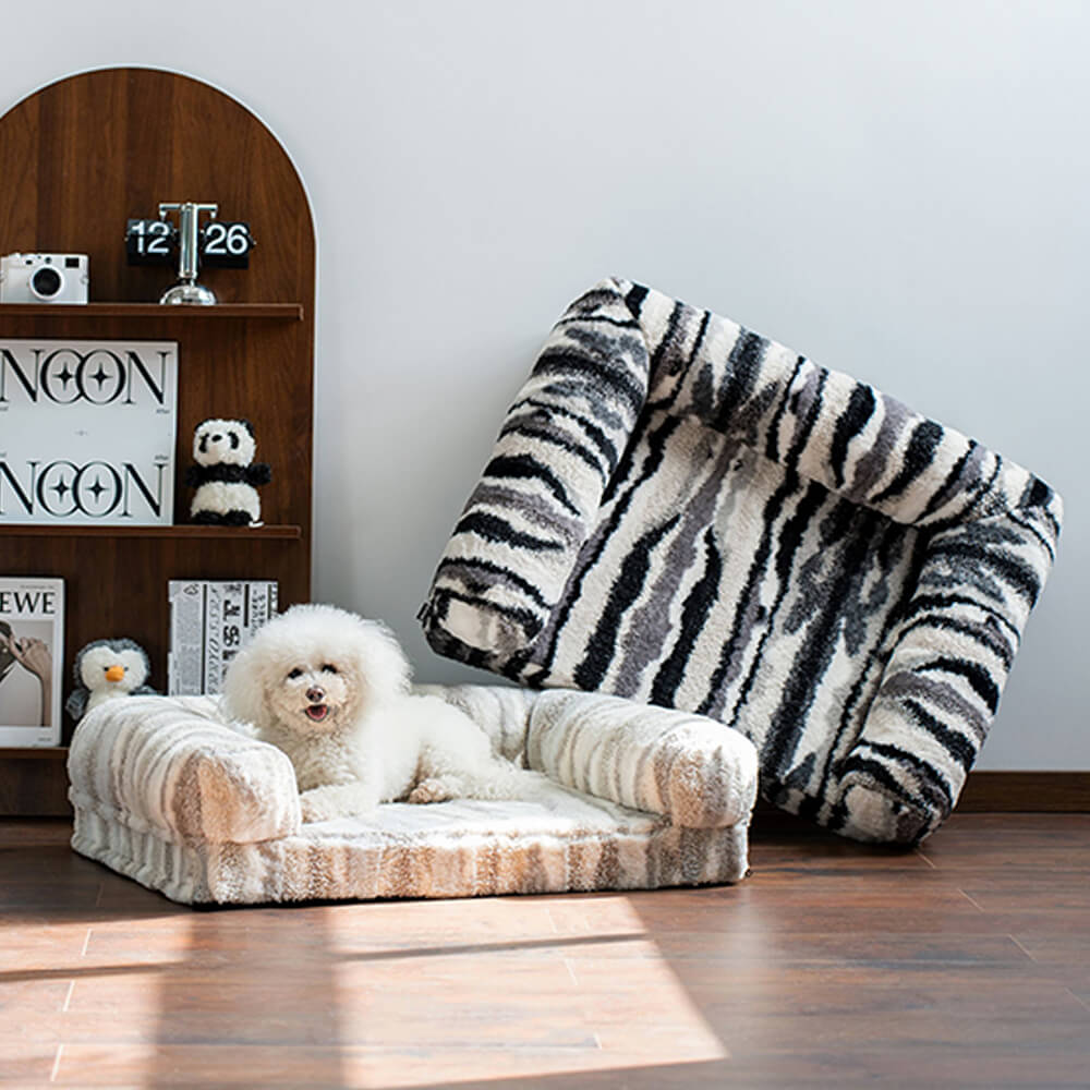 Chic Zebra-Pattern Large Warm Washable Orthopedic Dog & Cat Sofa Bed