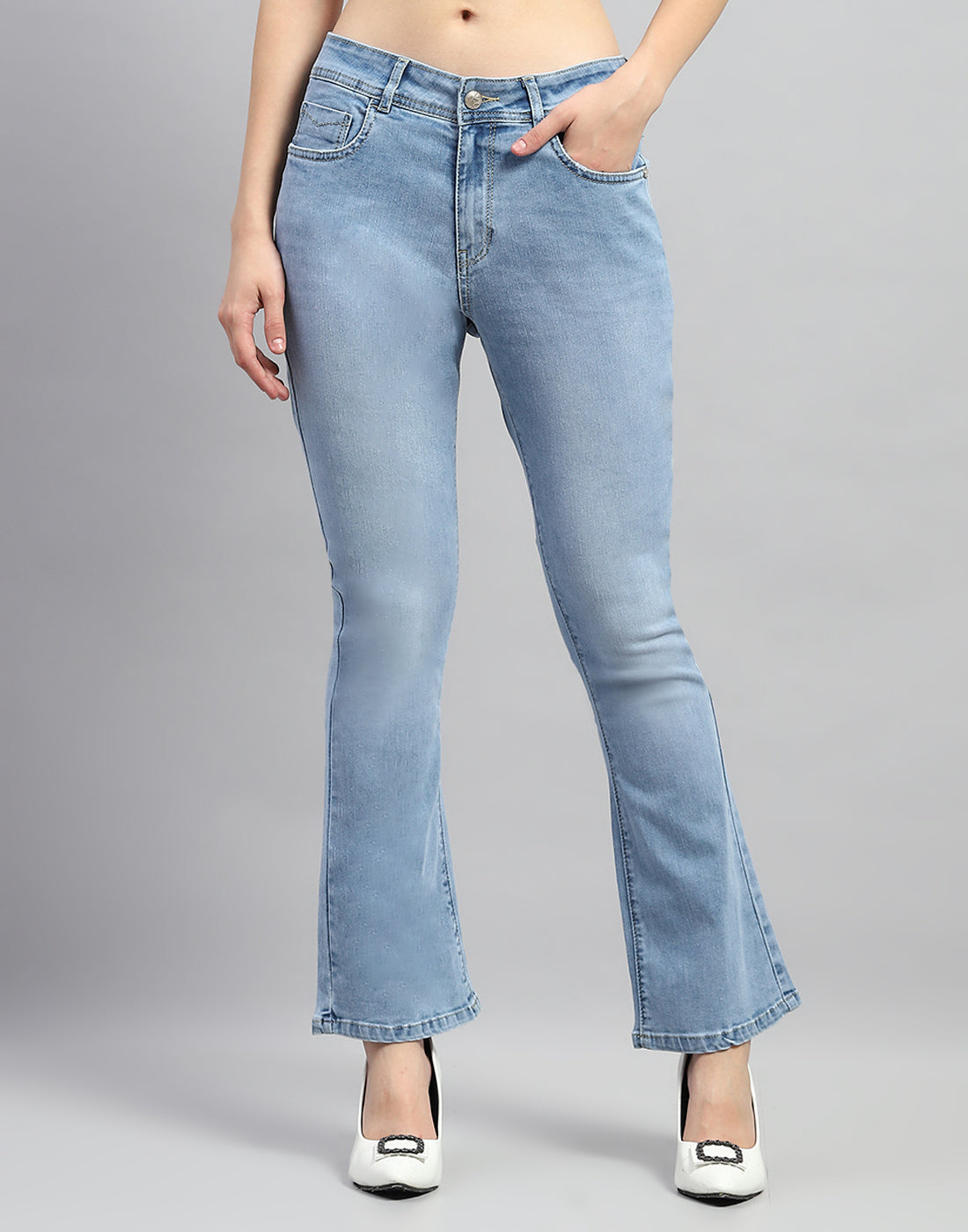 Women Light Blue Light Wash Boot Cut Denim