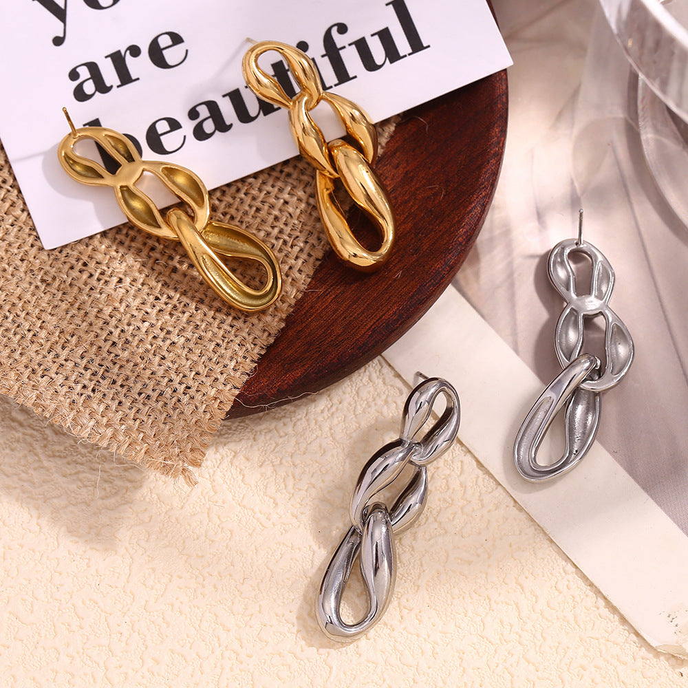 Minimalist Irregular Chain Geometric Stainless Steel 18K Gold Plated Stud Earrings