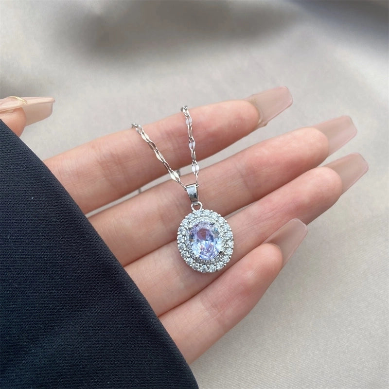 Vintage Style Geometric Stainless Steel Plating Inlay Zircon Pendant Necklace