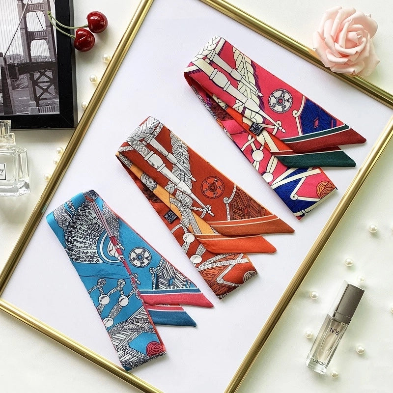 Women's Minimalist Flower Satin Printing Silk Scarf