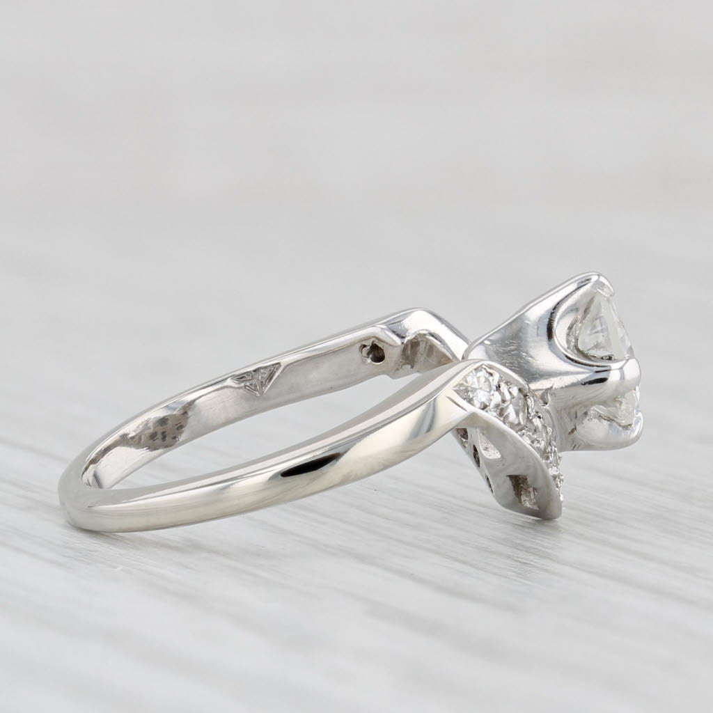 Vintage 0.70ctw Round Diamond Engagement Ring 14k White Gold Sz 4.5 Contoured V