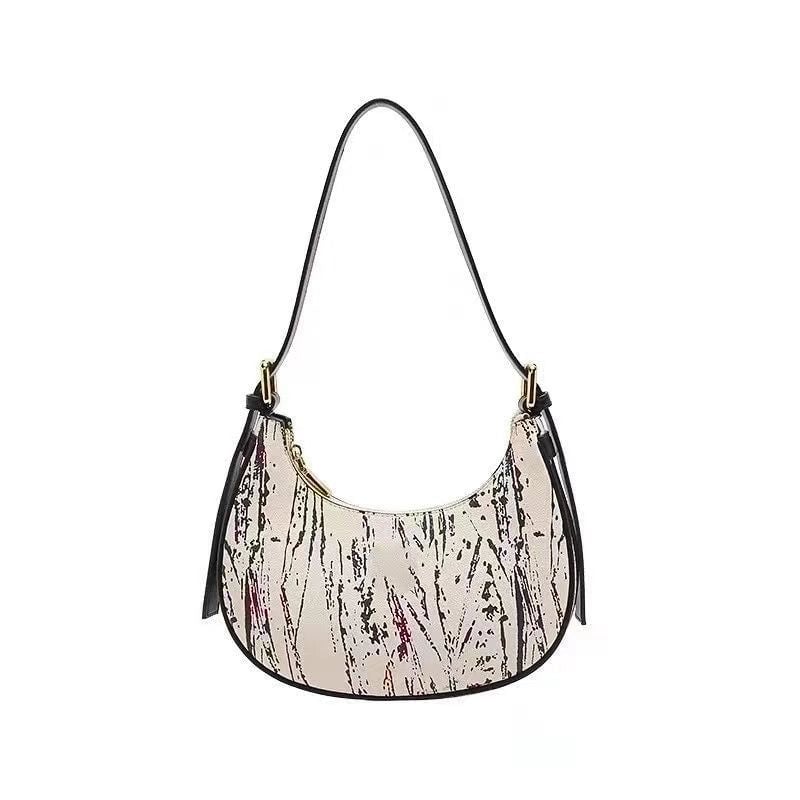 Women's Medium All Seasons Pu Leather Printing Basic Shell Zipper Shoulder Bag Underarm Bag