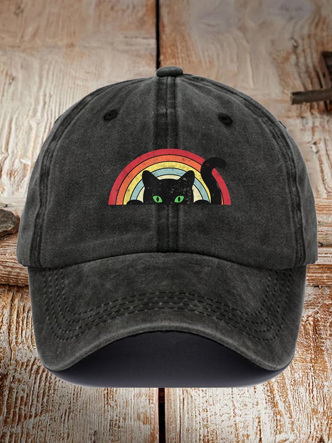 Unisex Rainbw Black Cat Alzheimer's Awareness Printed Hat