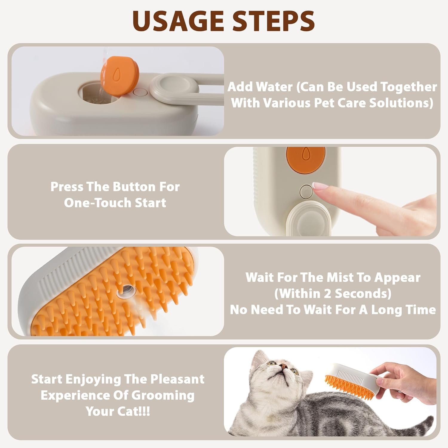 4 in 1 Cat Steam Brush for Shedding
