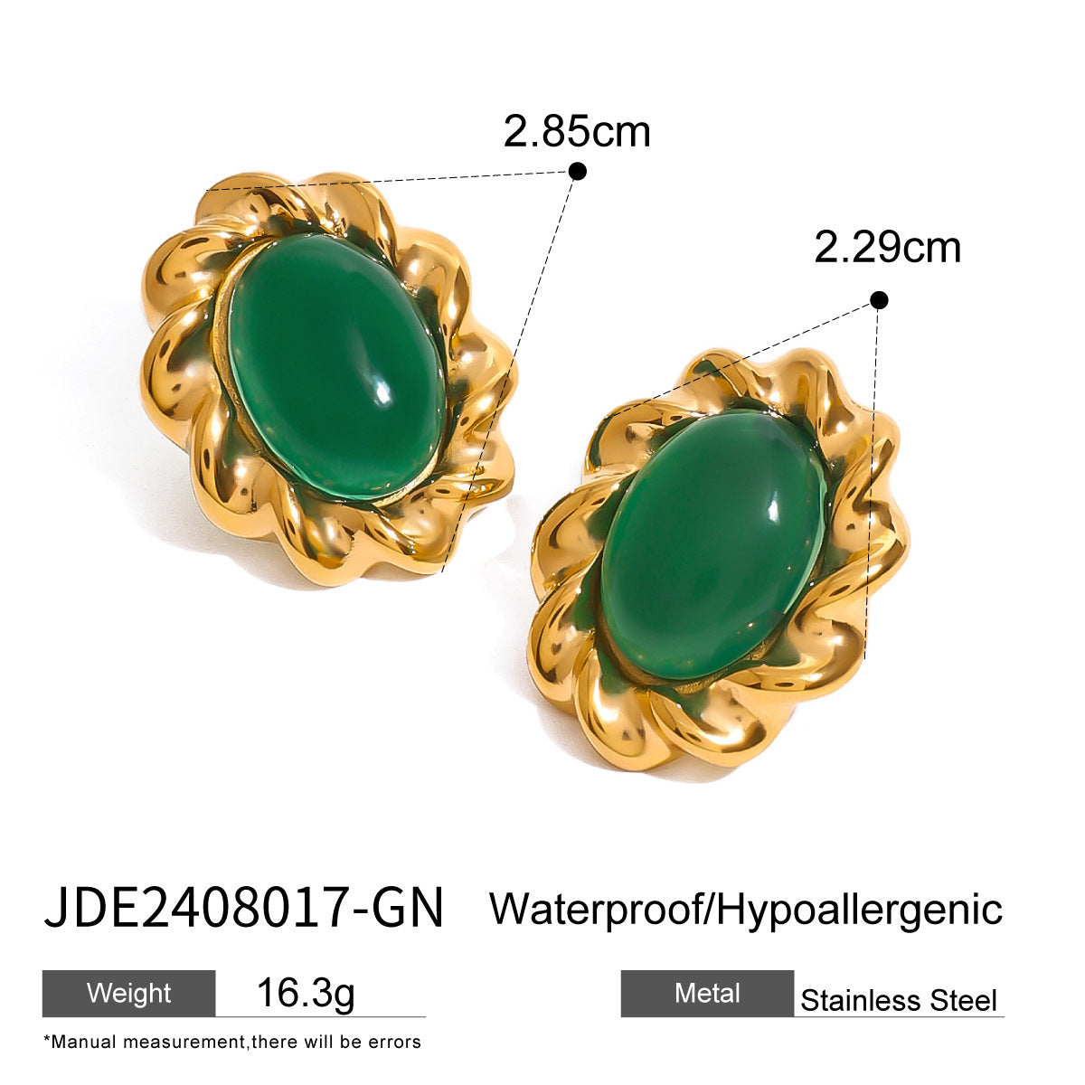 Jie Ding Stainless Steel Earrings Titanium Steel Earrings Green Agate Earrings