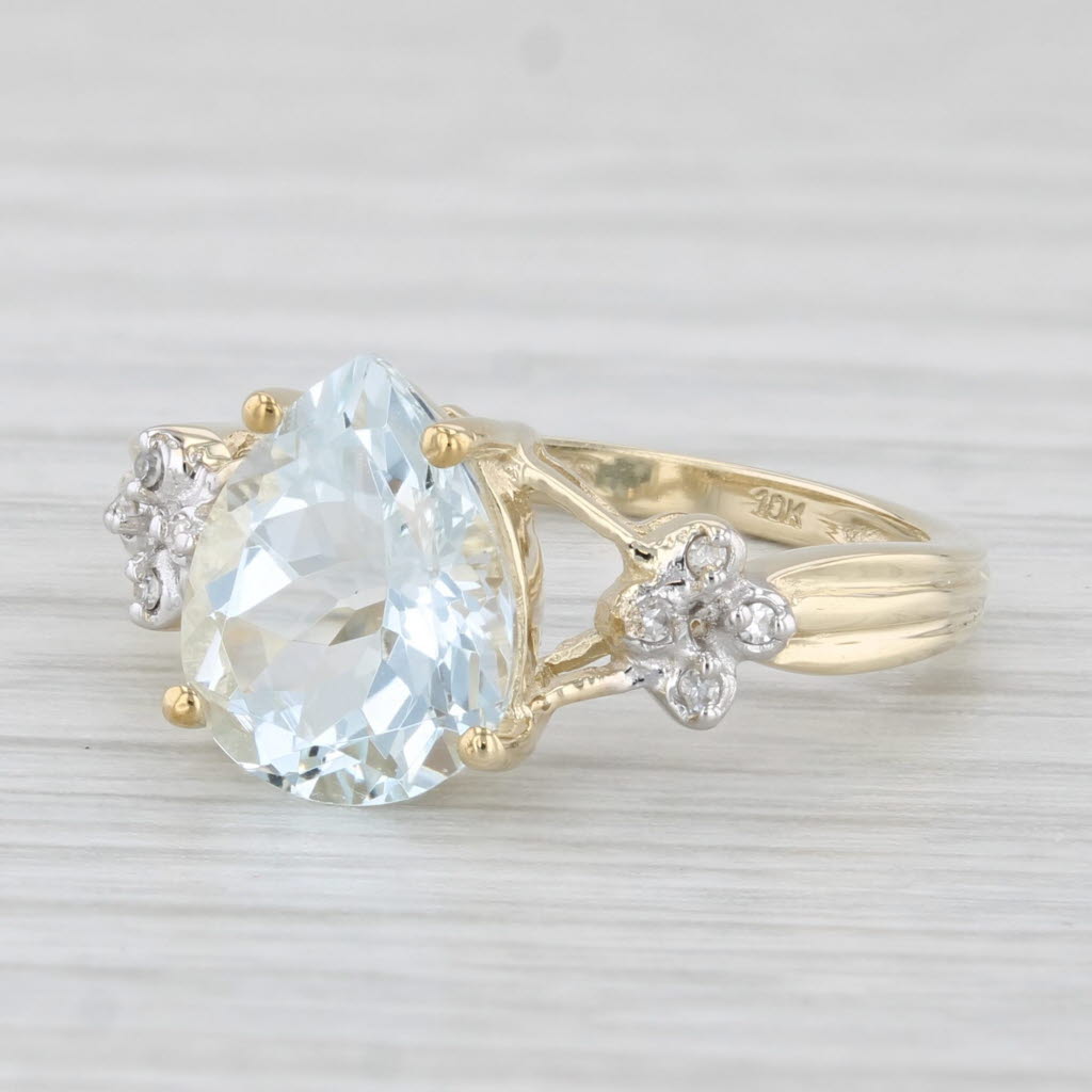 2.22ctw Pear Aquamarine Diamond Ring 10k Yellow Gold Size 6